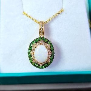 EFFY Opal Diamond & Tsavorite 14kt Gold Pendent, Like New, box & tags included